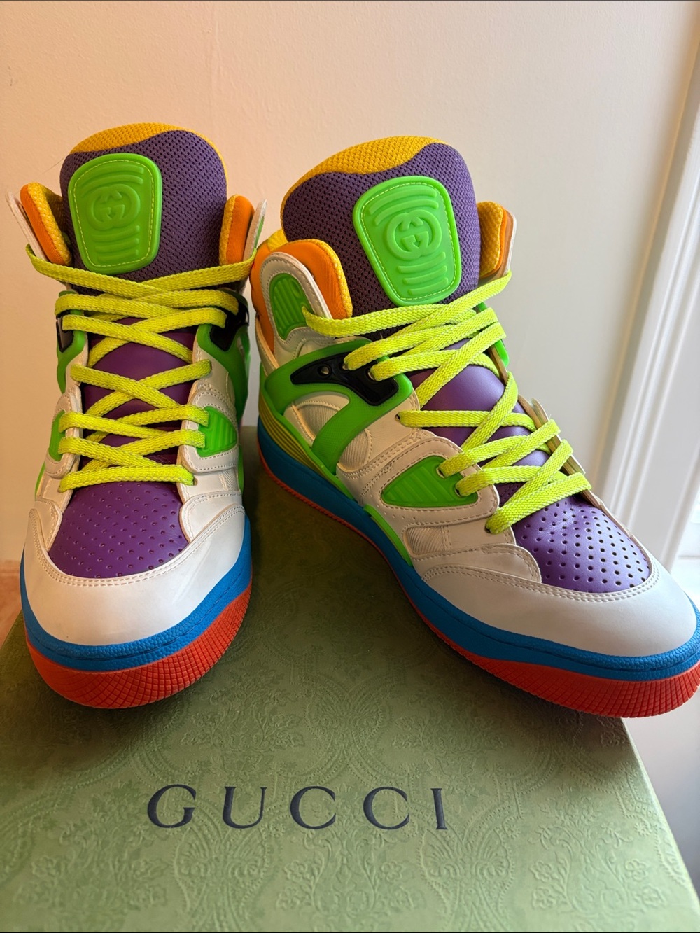 NIB AUTHENTIC Gucci Kids Multicolor High-Top Sneakers - Size 37